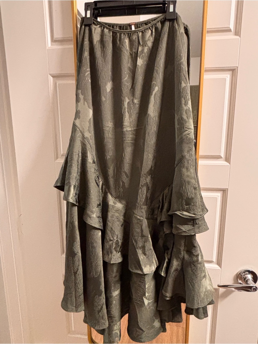 Free People Olive Green Asymmetrical Ruffle Midi Skirt